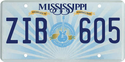 MS license plate ZIB605