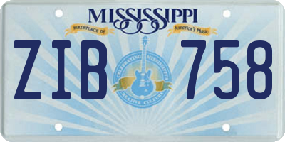 MS license plate ZIB758