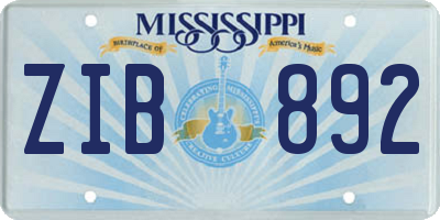 MS license plate ZIB892