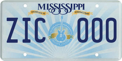 MS license plate ZIC000