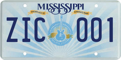 MS license plate ZIC001