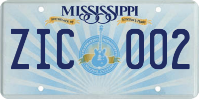 MS license plate ZIC002