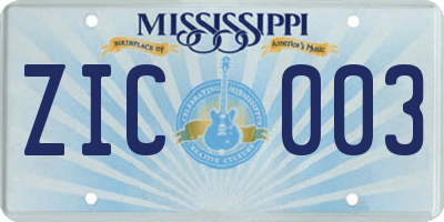 MS license plate ZIC003