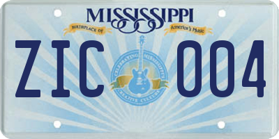 MS license plate ZIC004