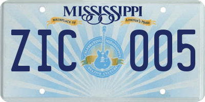 MS license plate ZIC005