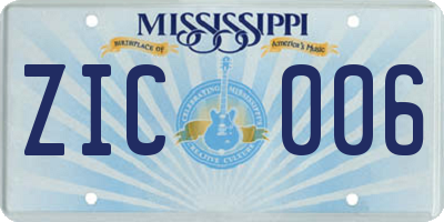 MS license plate ZIC006