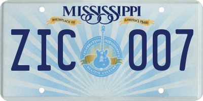 MS license plate ZIC007