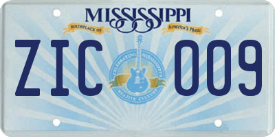 MS license plate ZIC009