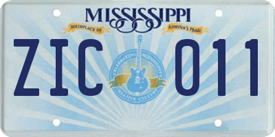 MS license plate ZIC011