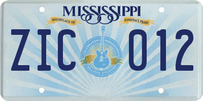 MS license plate ZIC012