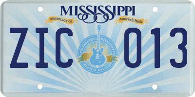 MS license plate ZIC013