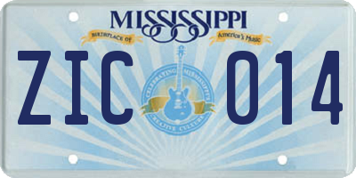 MS license plate ZIC014
