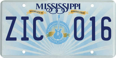 MS license plate ZIC016