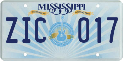 MS license plate ZIC017