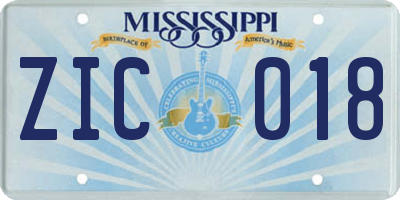 MS license plate ZIC018
