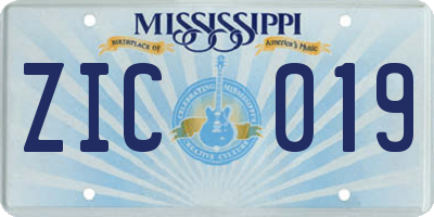 MS license plate ZIC019