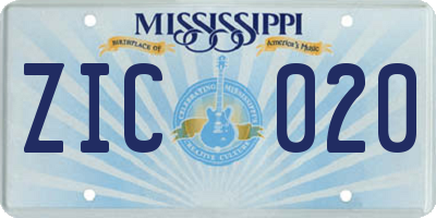 MS license plate ZIC020