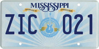 MS license plate ZIC021