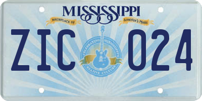MS license plate ZIC024