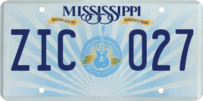 MS license plate ZIC027