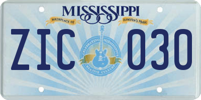 MS license plate ZIC030