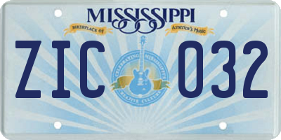 MS license plate ZIC032