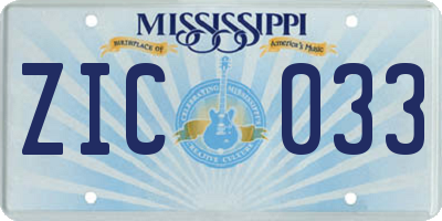 MS license plate ZIC033