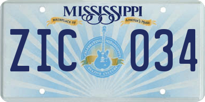 MS license plate ZIC034