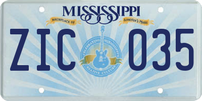 MS license plate ZIC035