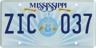 MS license plate ZIC037