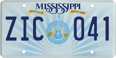 MS license plate ZIC041