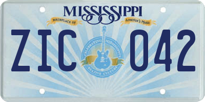 MS license plate ZIC042