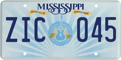 MS license plate ZIC045