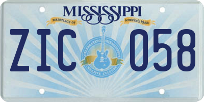 MS license plate ZIC058