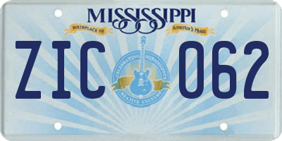 MS license plate ZIC062
