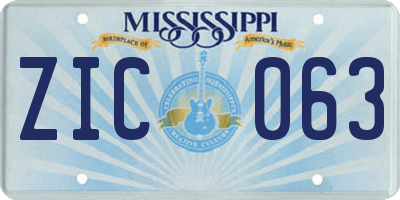 MS license plate ZIC063