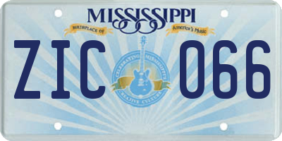 MS license plate ZIC066