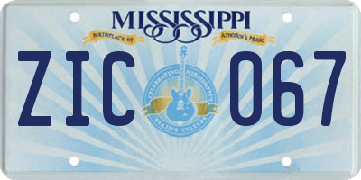 MS license plate ZIC067