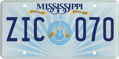 MS license plate ZIC070