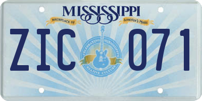 MS license plate ZIC071