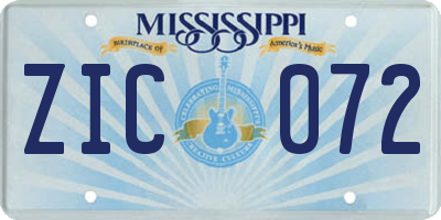 MS license plate ZIC072