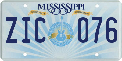 MS license plate ZIC076