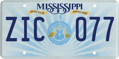 MS license plate ZIC077