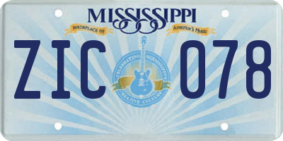 MS license plate ZIC078