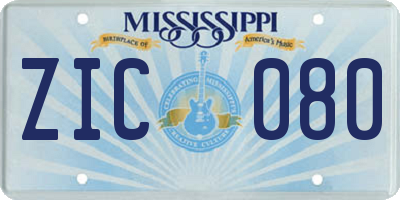 MS license plate ZIC080