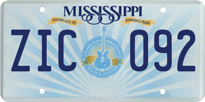 MS license plate ZIC092