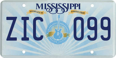 MS license plate ZIC099
