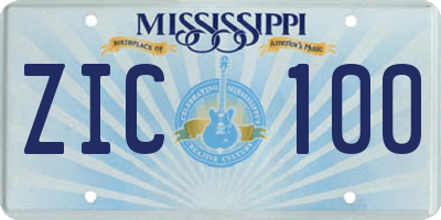 MS license plate ZIC100