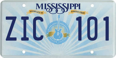MS license plate ZIC101