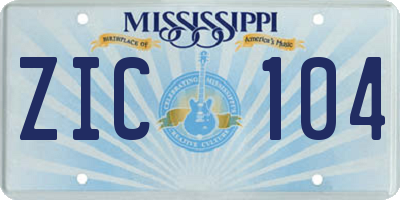 MS license plate ZIC104